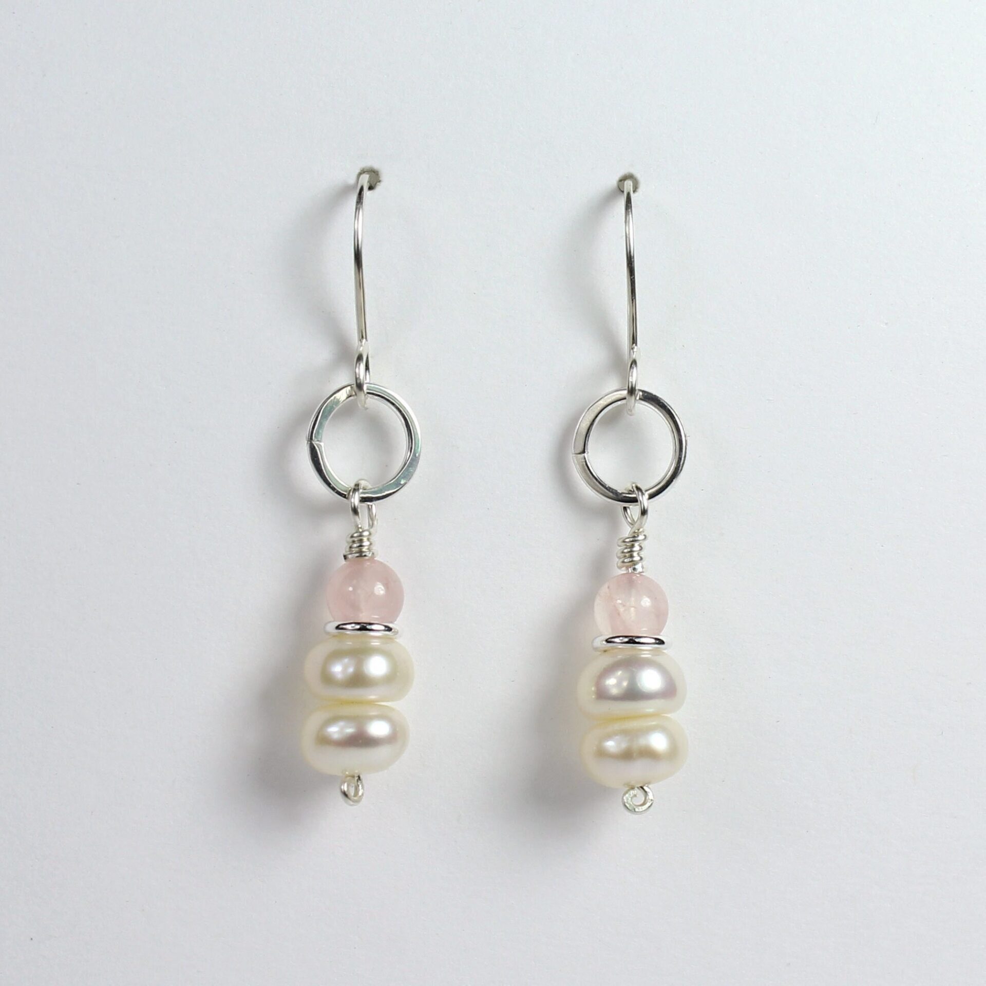 Button Pearls & Rose Quartz Earrings