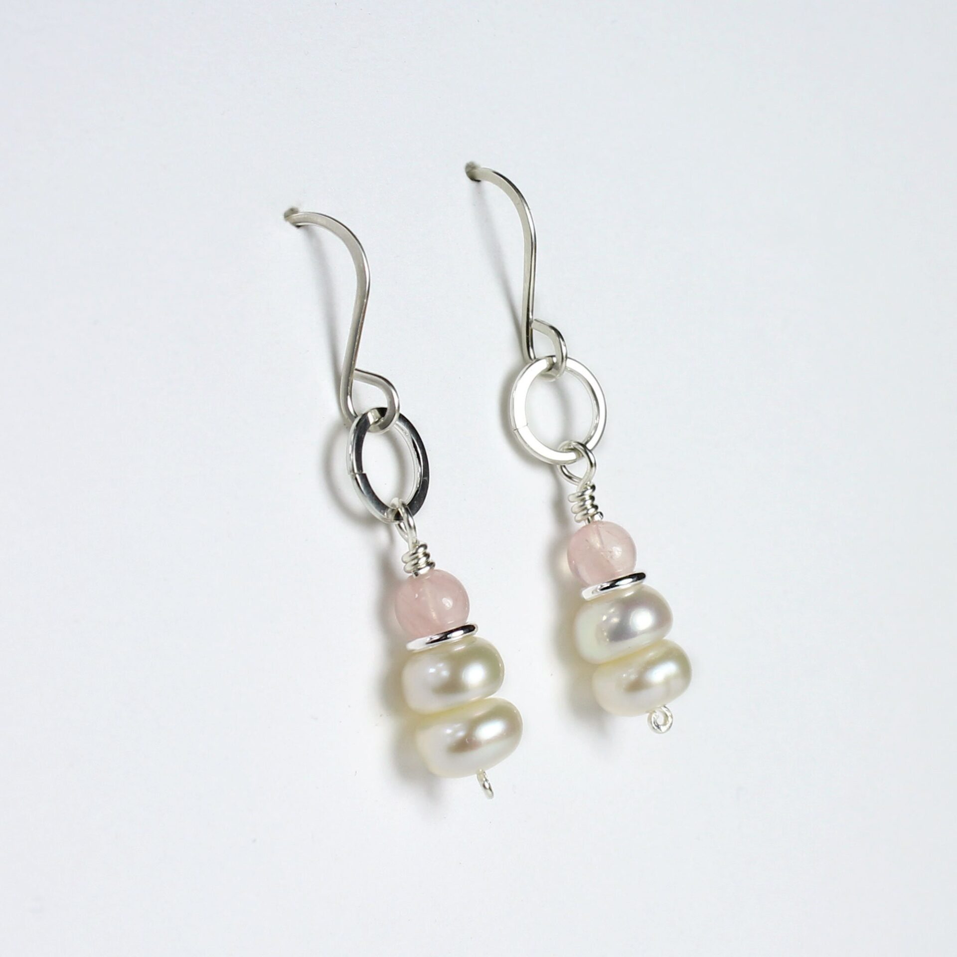 Button Pearls and Rose Quartz Earrings