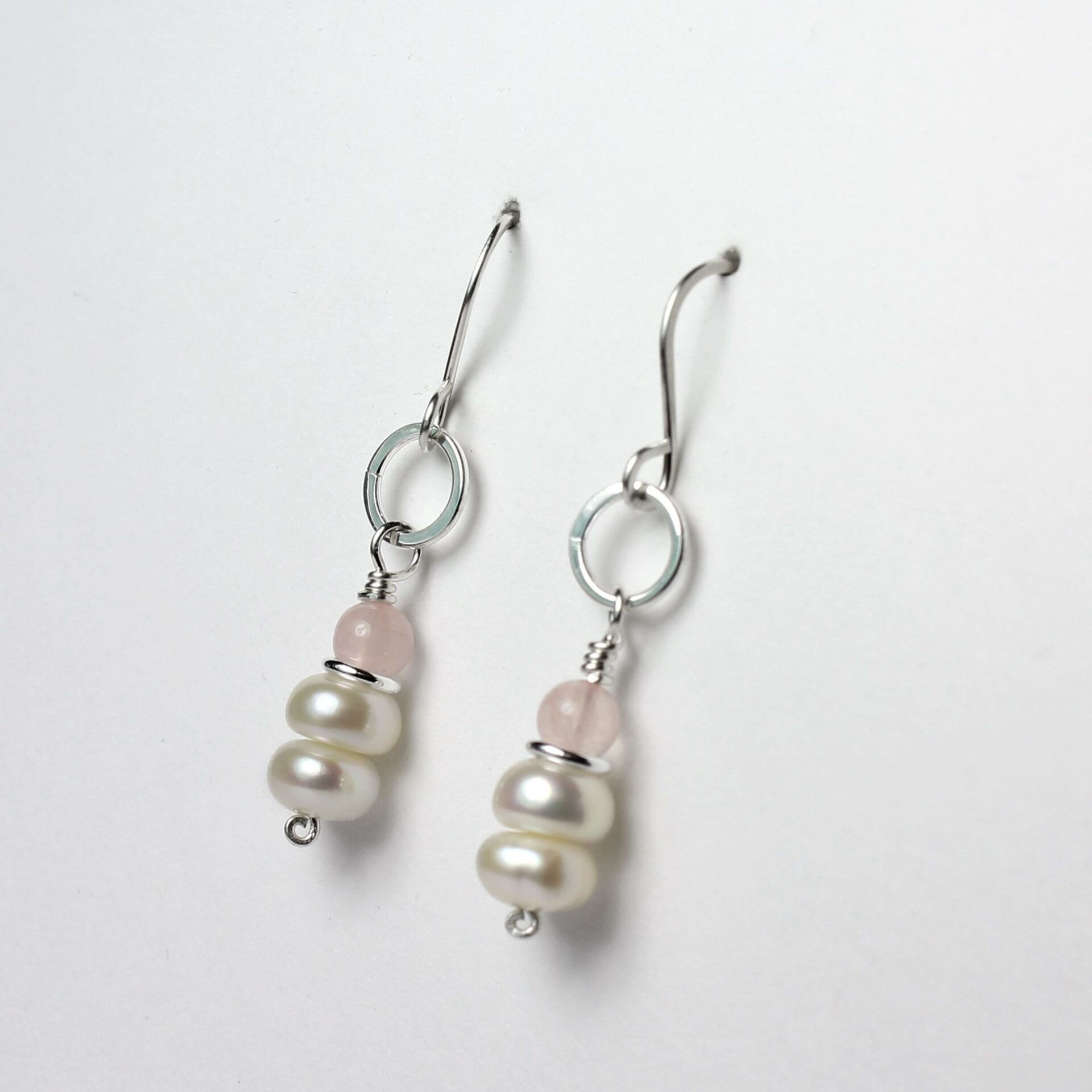 Button Pearls and Rose Quartz Earrings