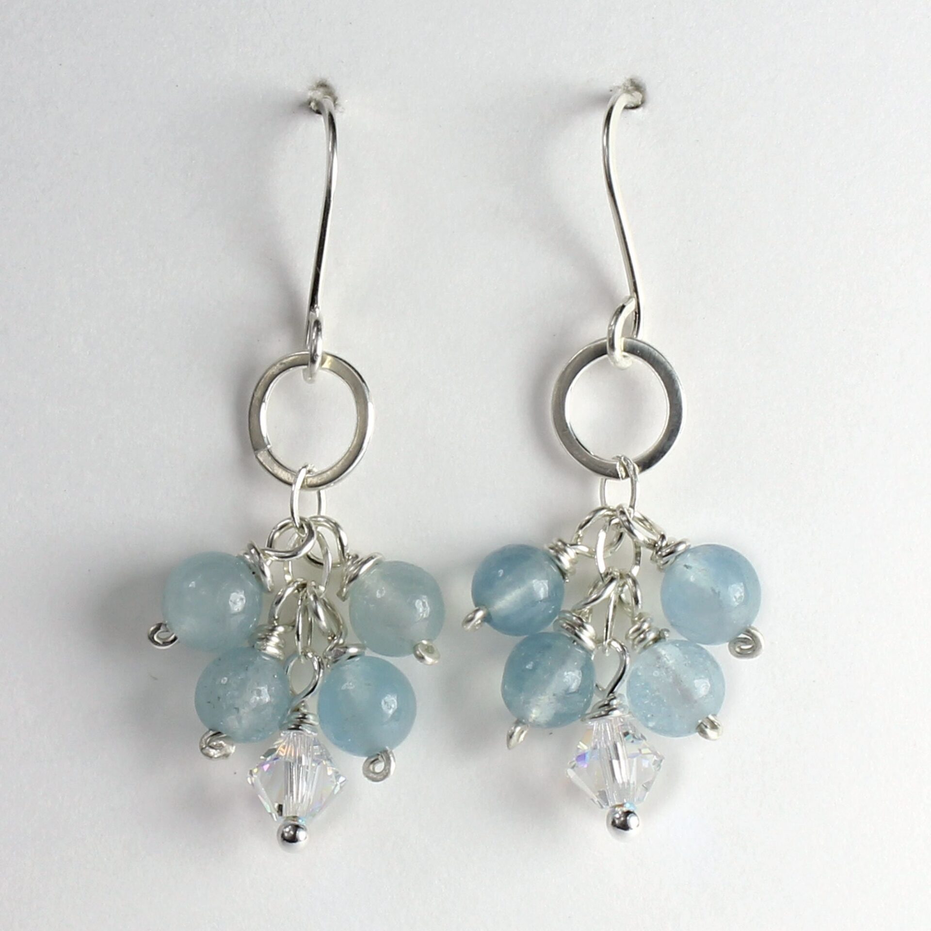 Aquamarine Beads and Swarovski Crystal Earrings