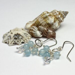 Aquamarine Beads and Swarovski Crystal Gemstone Cluster Earrings