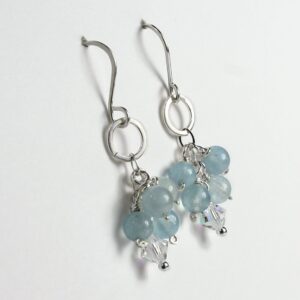 Aquamarine Beads and Swarovski Crystal Earrings