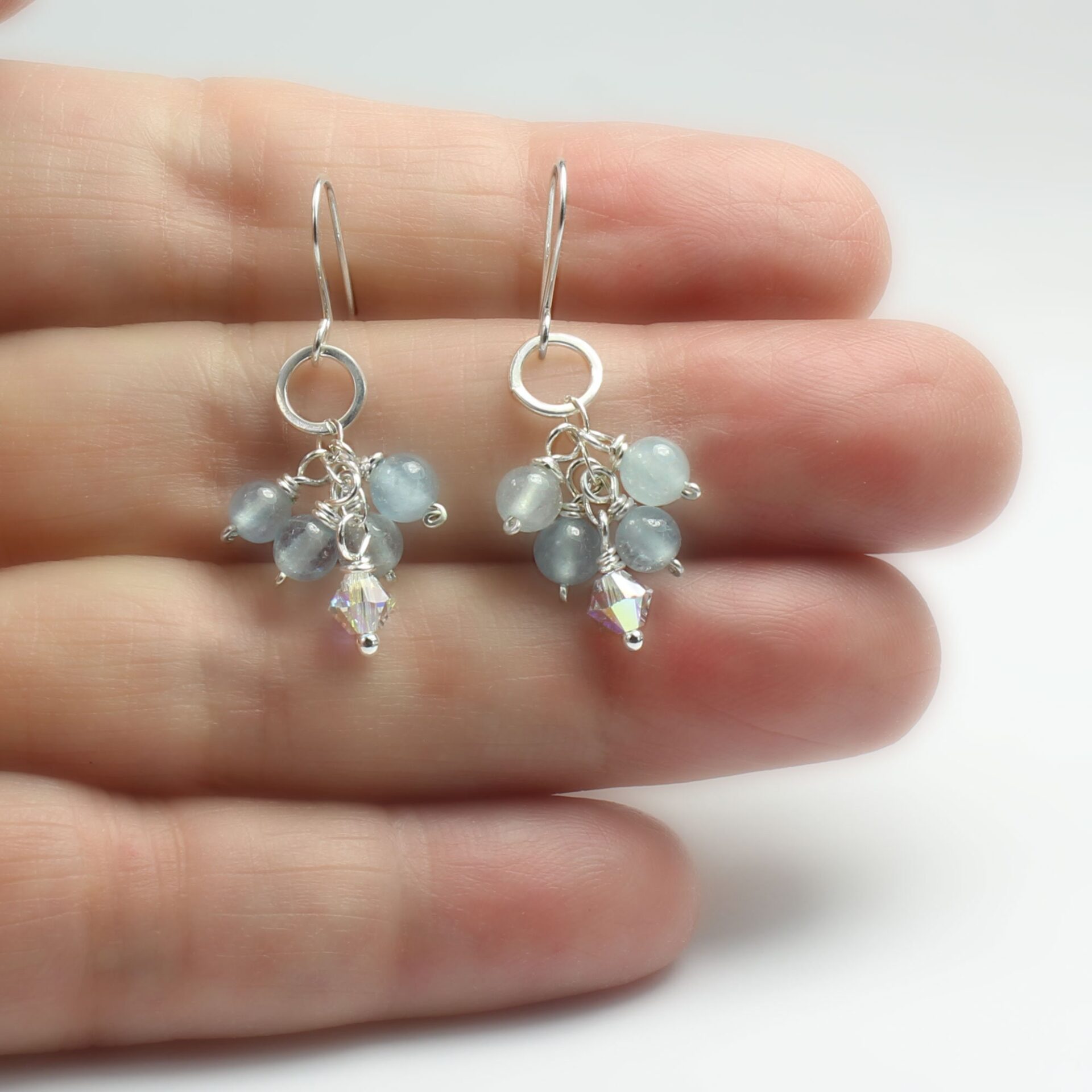 Aquamarine Beads and Swarovski Gemstone Cluster Earrings