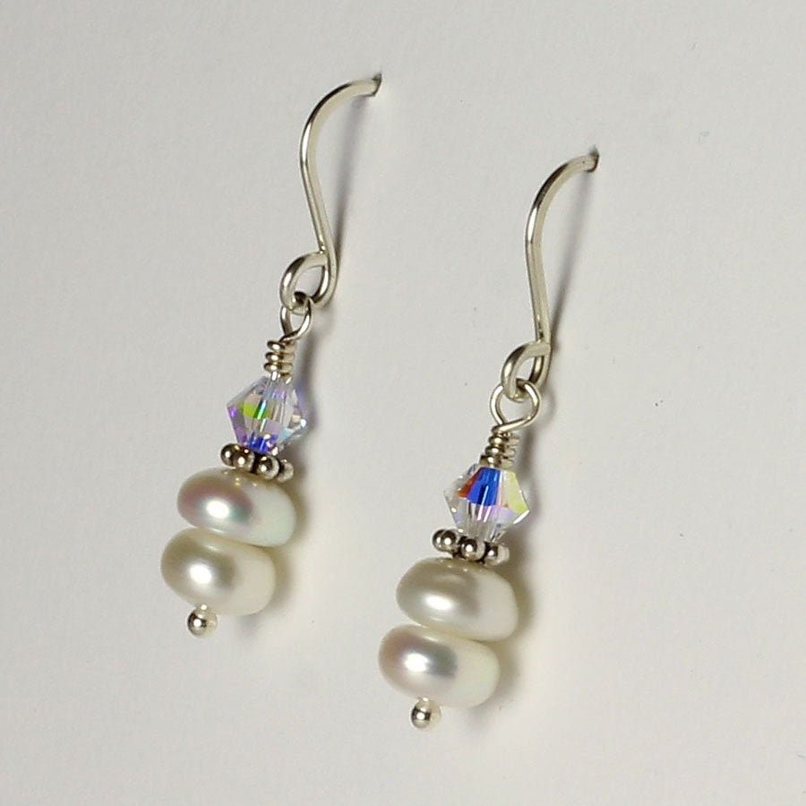 White Button Pearl Earrings