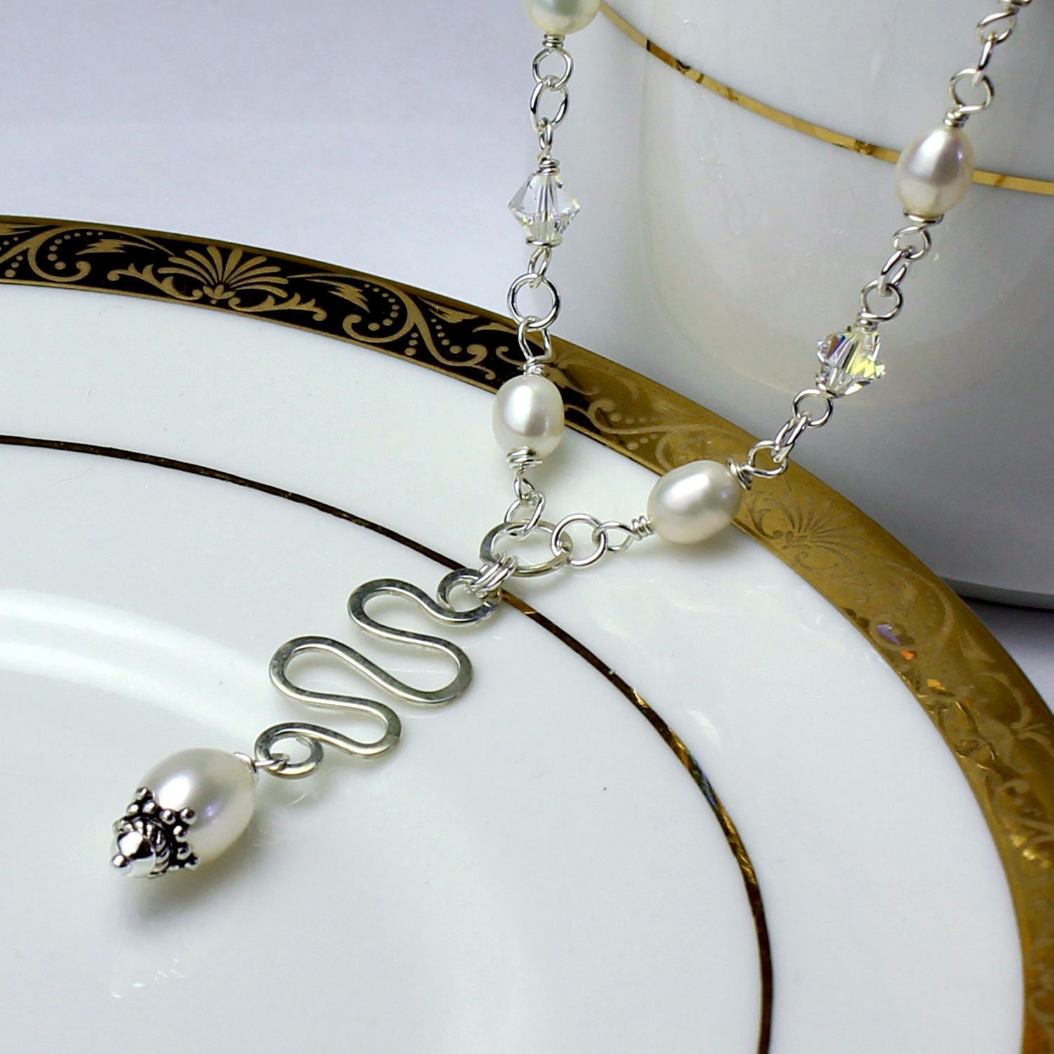 Real Pearl & Crystal Necklace