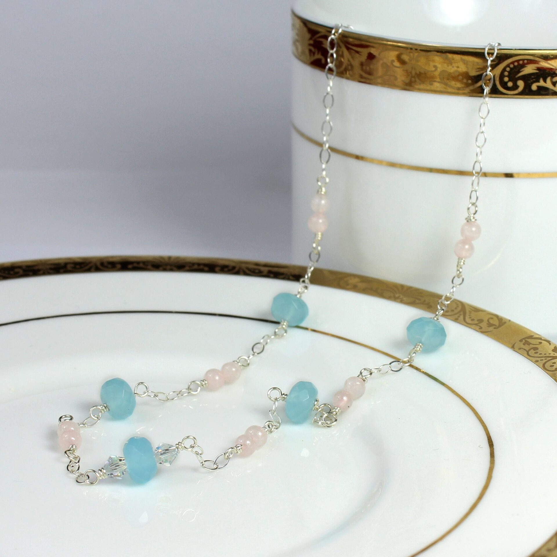 Blue Chalcedony and Rose Quartz Necklace