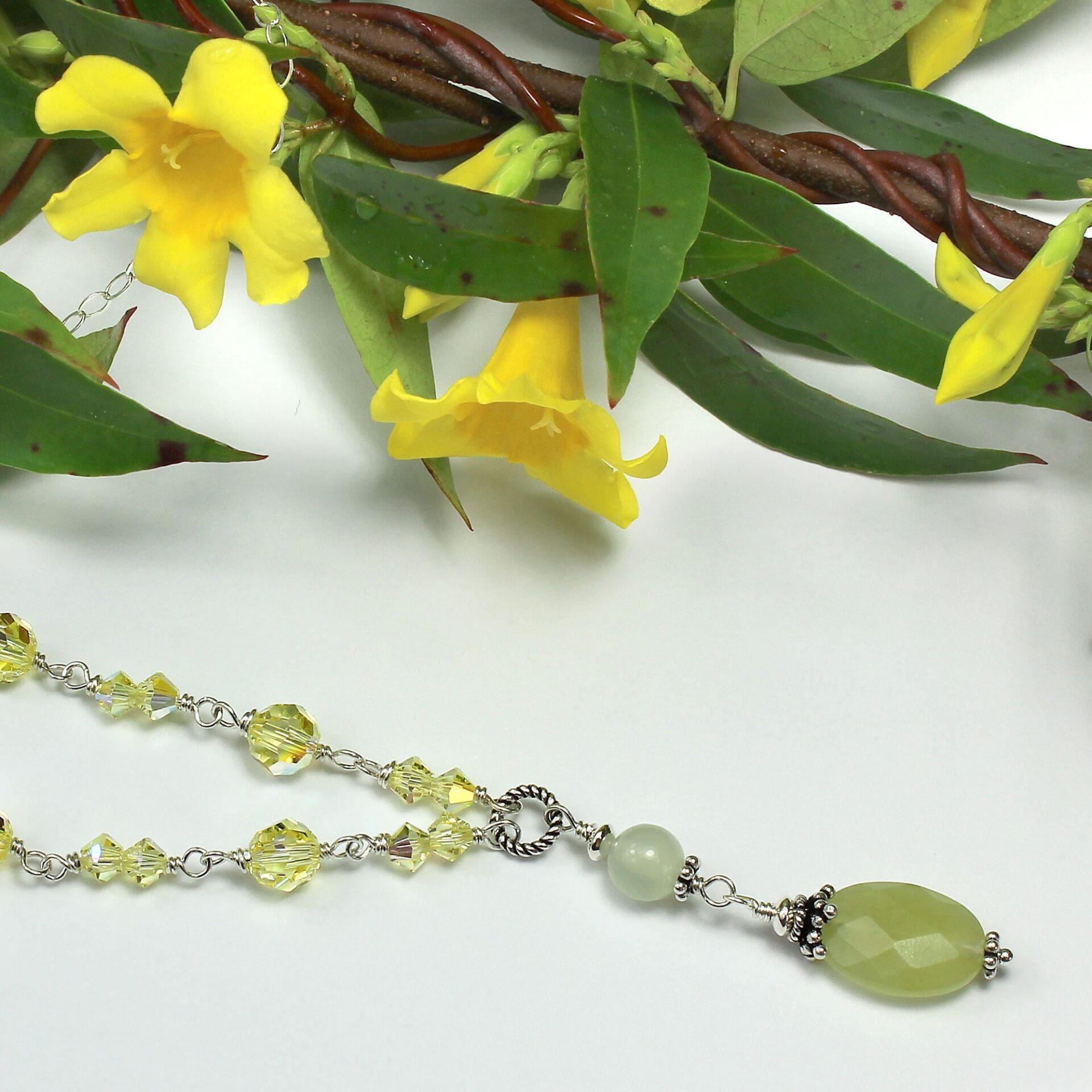 New Jade with Swarovski Crystal Necklace