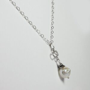 Keshi Pearl Necklace, Silver Swirl Component