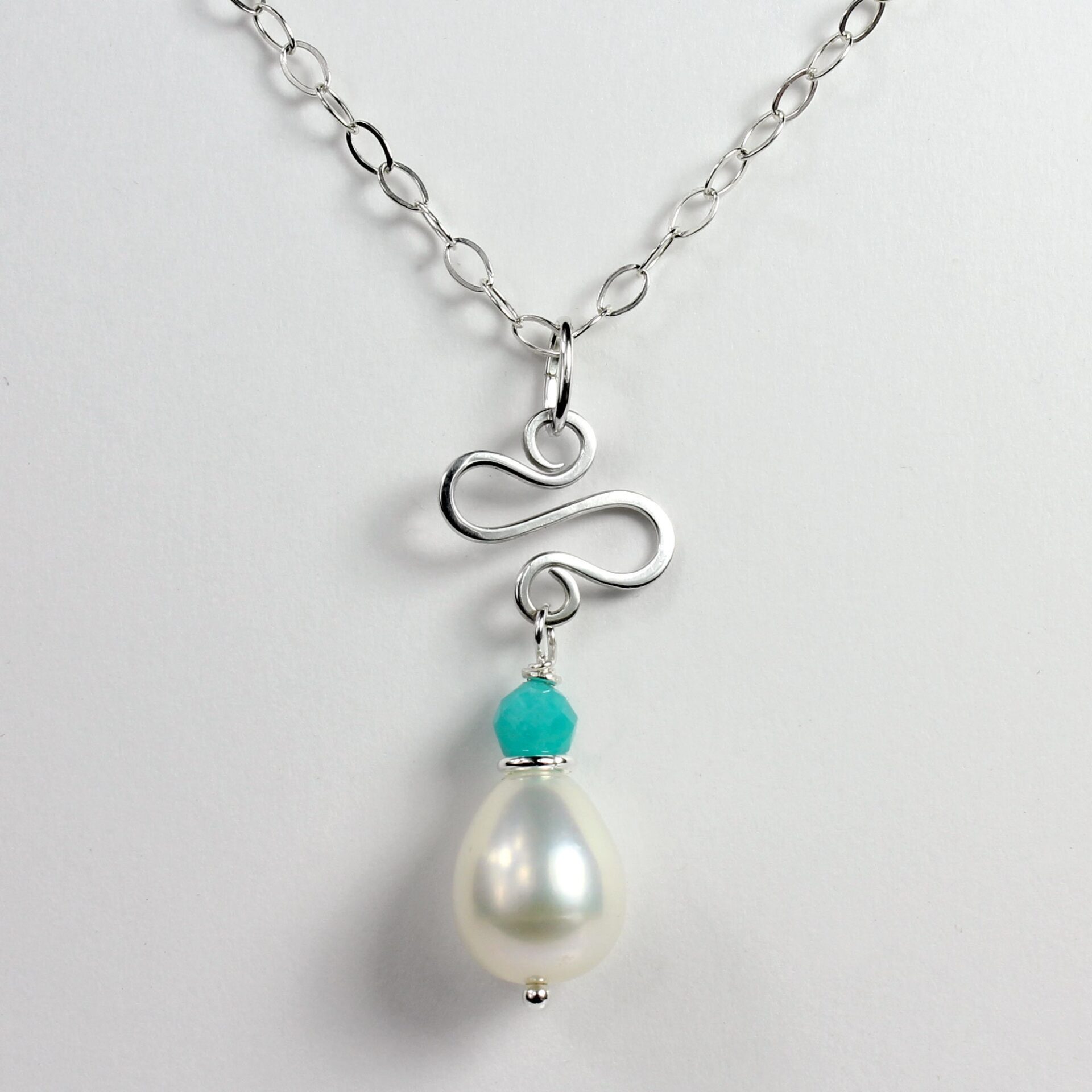 Teardrop Pearl with Amazonite Necklace