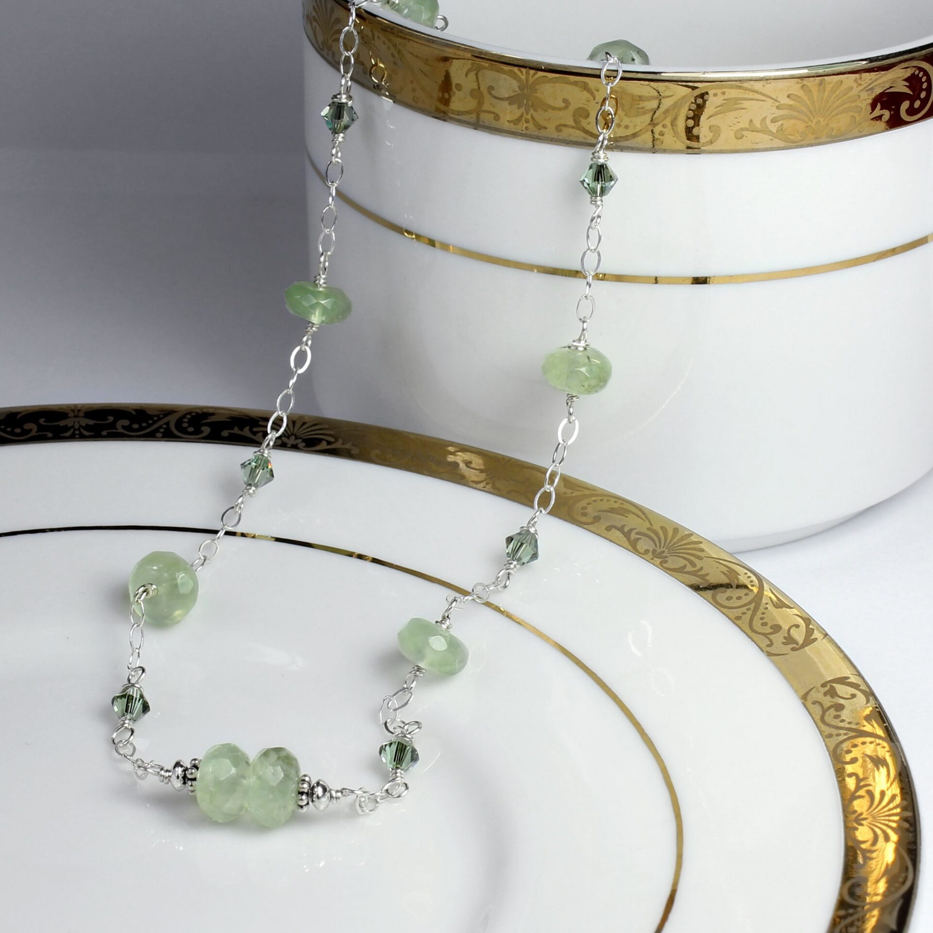 Prehnite Necklace with Swarovski Crystals