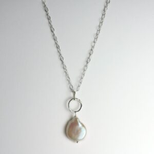 Coin Pearl Necklace with Hammered Sterling Silver Circle