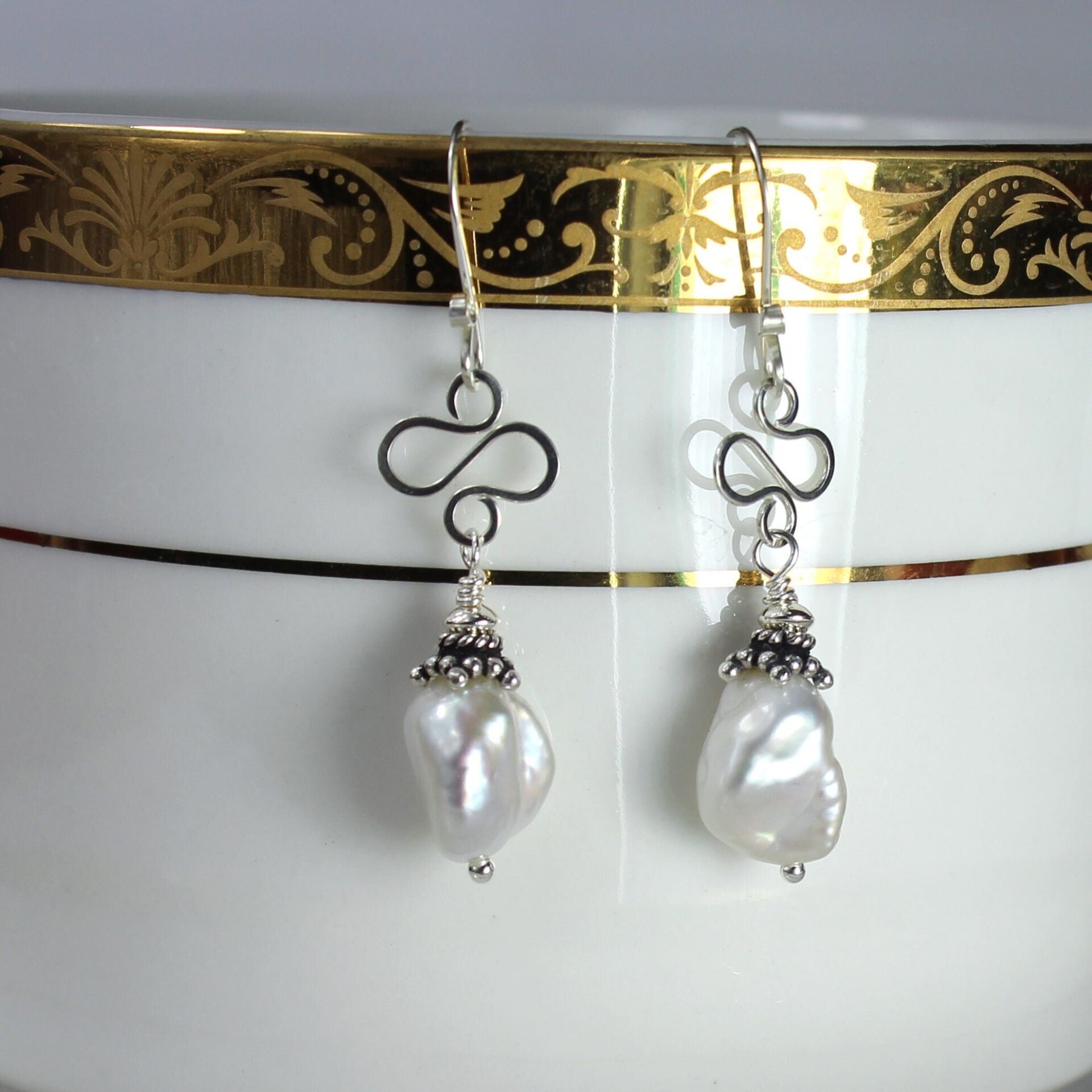 Keshi Pearls &  Silver Wire Earrings