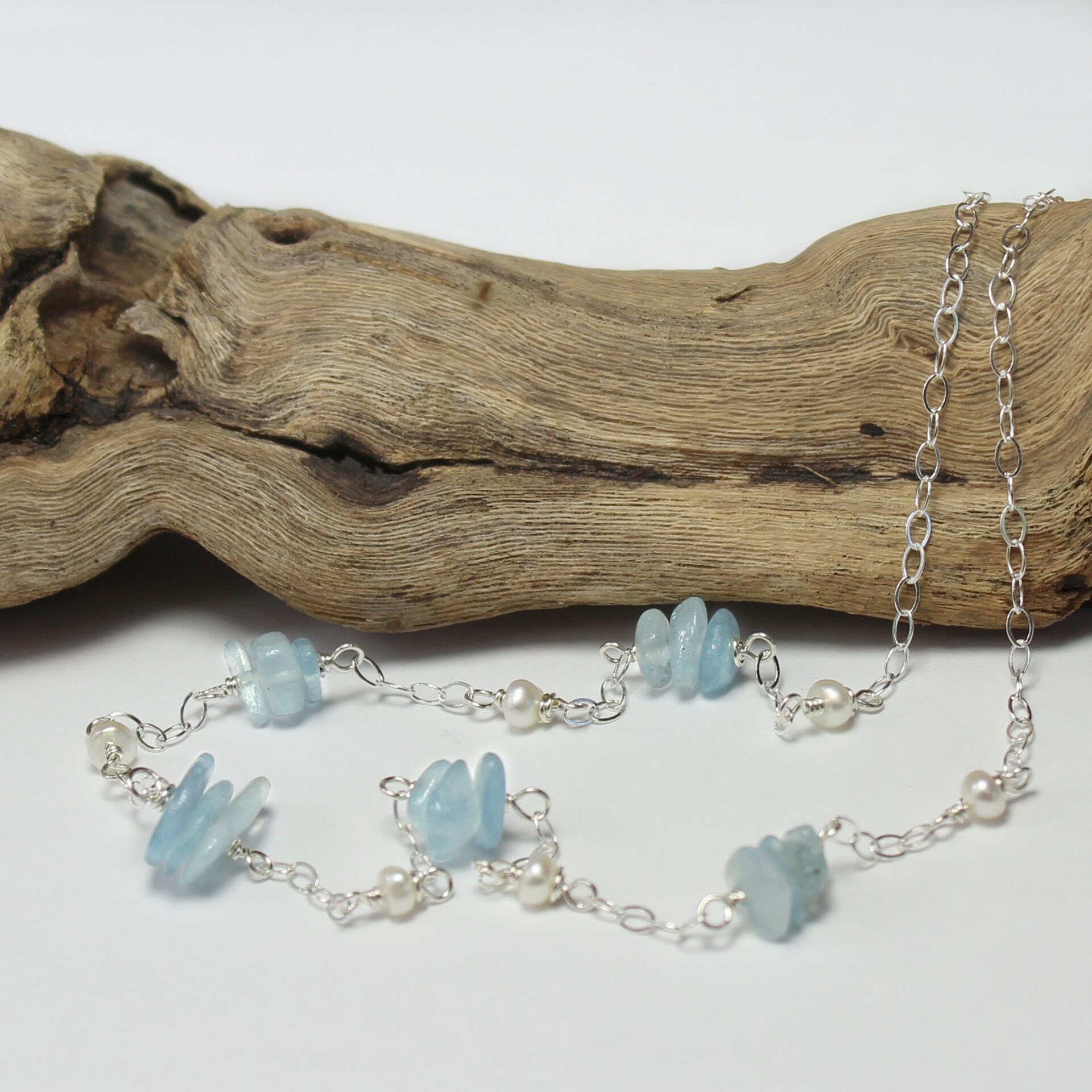 Raw Aquamarine and Pearl Necklace