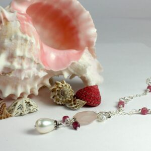 Rose Quartz & White Pearl Drop Pendant