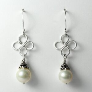 Freshwater Pearl Earrings Feature Silver Wire Flowers