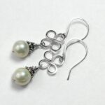 Freshwater Pearl Earrings Sterling Silver Wire Flowers