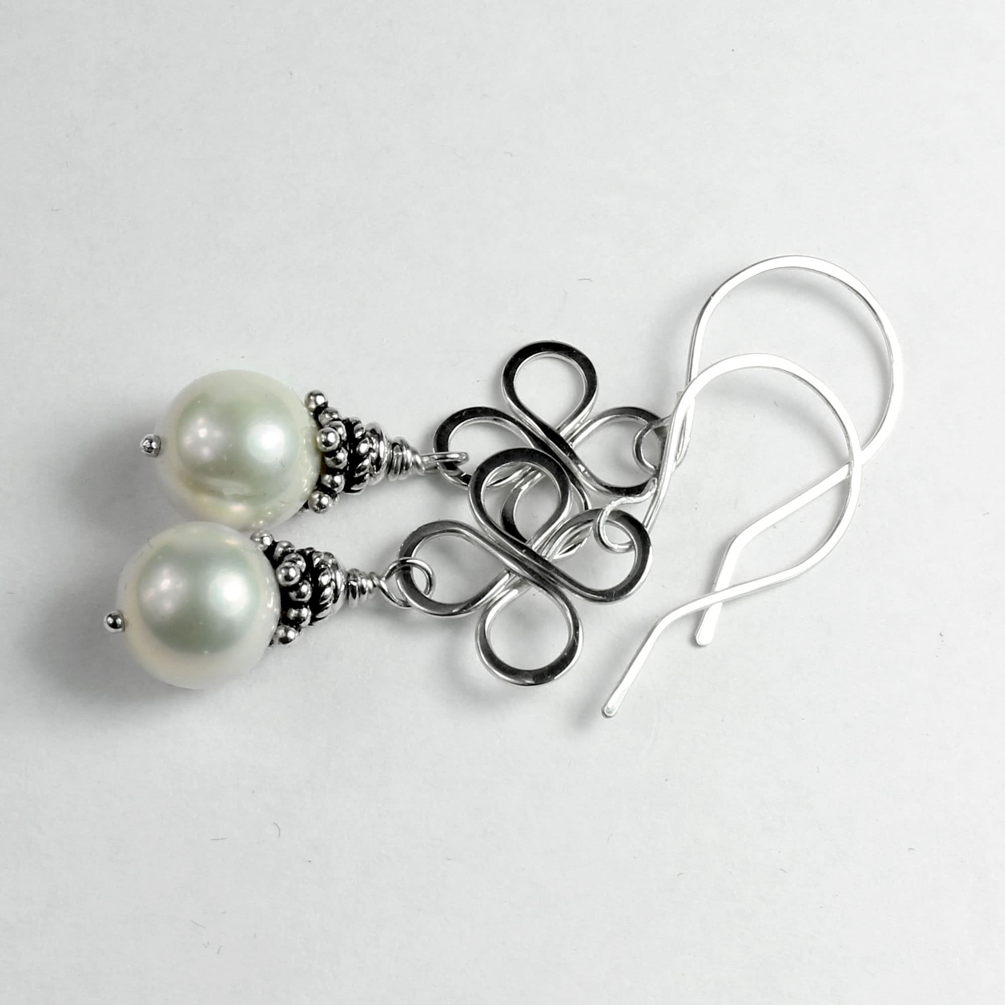 Freshwater Pearl Earrings Sterling Silver Wire Flowers