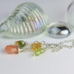 Peach Moonstone Necklace with Raw Citrine, Peridot Gemstone and Green Garnet, Fall Necklace